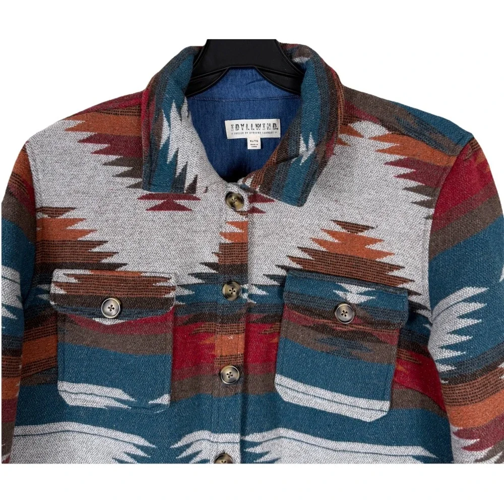 Idyllwind Southwestern Aztec Blanket Jacket Shacket Women's XL Rust Wool Blend - Picture 2 of 13